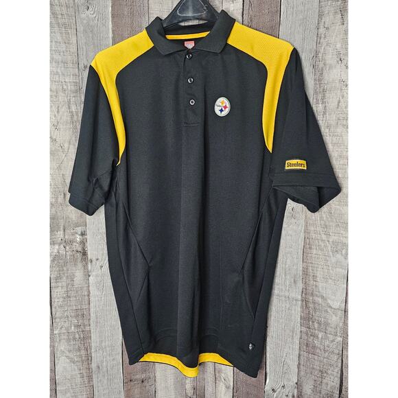 NFL PITTSBURGH STEELERS Polo Shirt Football Team Gift Black Gold Men's Medium - Picture 1 of 7
